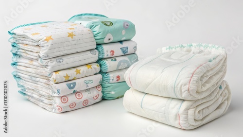 Stacked Baby Diapers on White Background