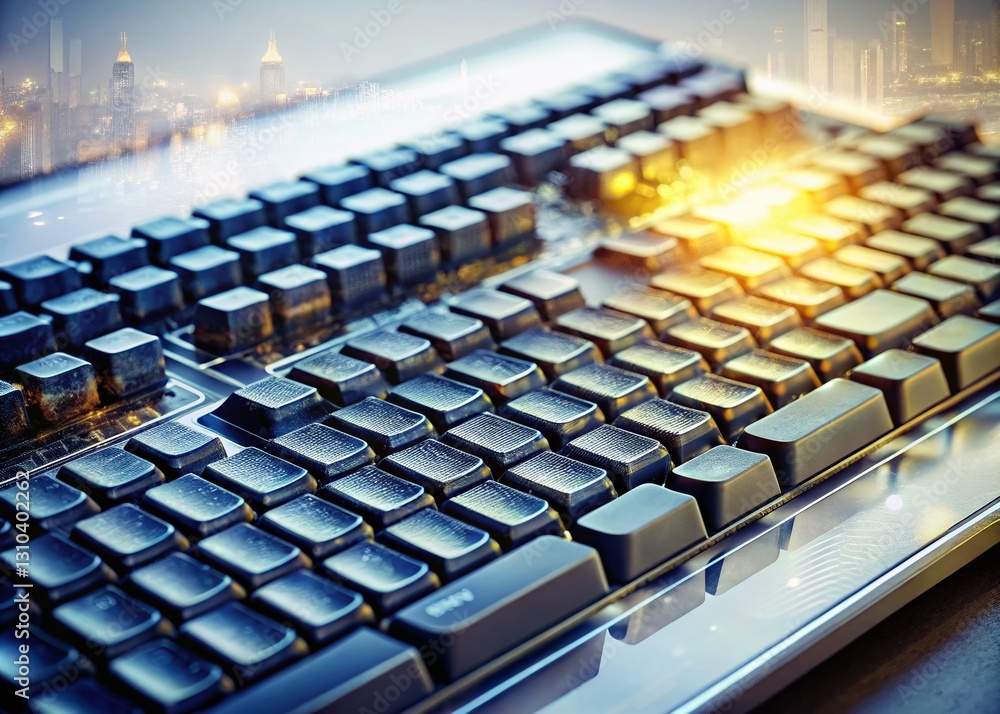 Fototapeta premium Double Exposure: Dark Keys White Keyboard - Abstract Tech Stock Photo