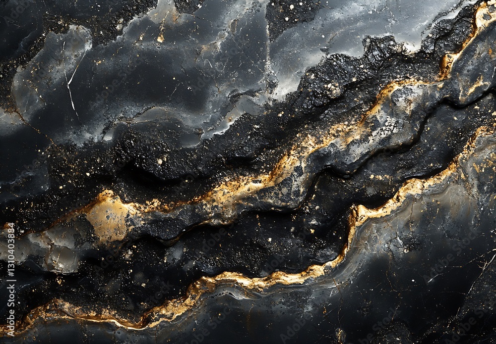 Intricate layered black stone with golden veins and detailed texture showcasing natural beauty : Generative AI Intricate layered black stone with golden veins and detailed texture showcasing natural beauty : Generative AI