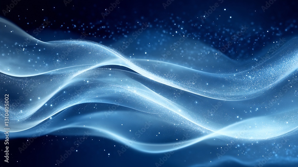 Fototapeta premium Soft flowing waves of translucent light with shimmering particles creating an enchanting sealike landscape : Generative AI