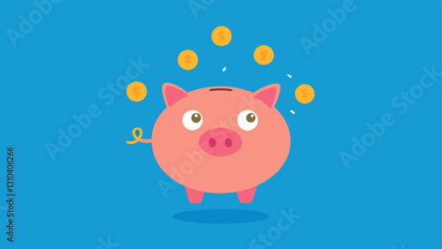 Piggy Bank with Coins A piggy bank in the center with coins raining down from the top as if being automatically deposited.