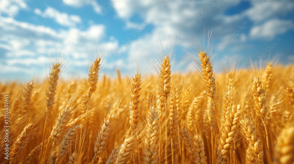 Fototapeta premium Golden wheat sways gently under a bright summer sky