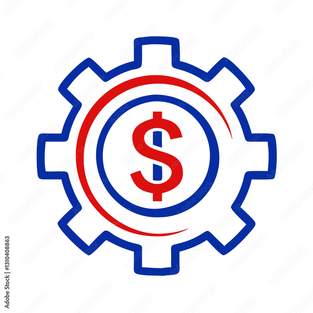 Cog with dollar icon symbolizing finance and industry concepts Cog with dollar icon symbolizing finance and industry concepts