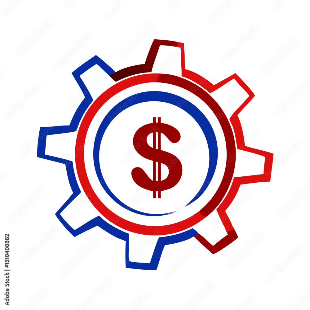 Cog with dollar icon symbolizing economy and financial growth concept Cog with dollar icon symbolizing economy and financial growth concept