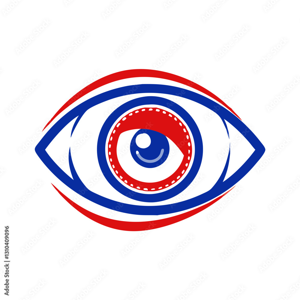 Eye icon with red and blue details, vision and perception concept Eye icon with red and blue details, vision and perception concept