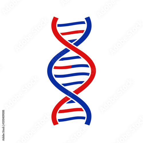 DNA helix icon in red and blue colors, scientific research concept