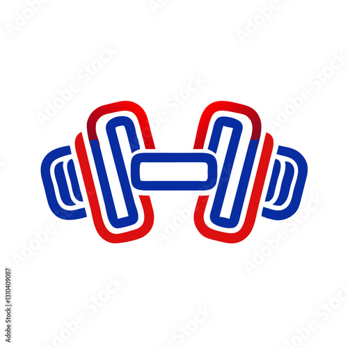 Dumbbell icon in red and blue, fitness motivation concept
