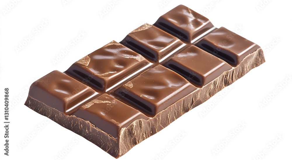 Fototapeta premium Delicious rich chocolate bar with smooth texture displayed on a clean white background : Generative AI