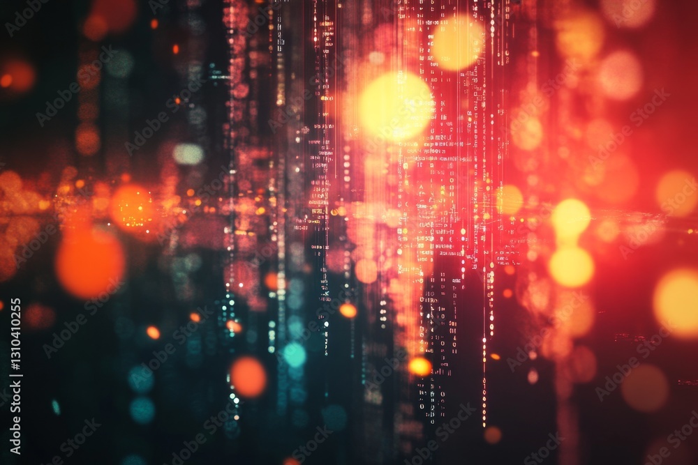 Abstract digital data flow in a fiery city Abstract digital data flow in a fiery city