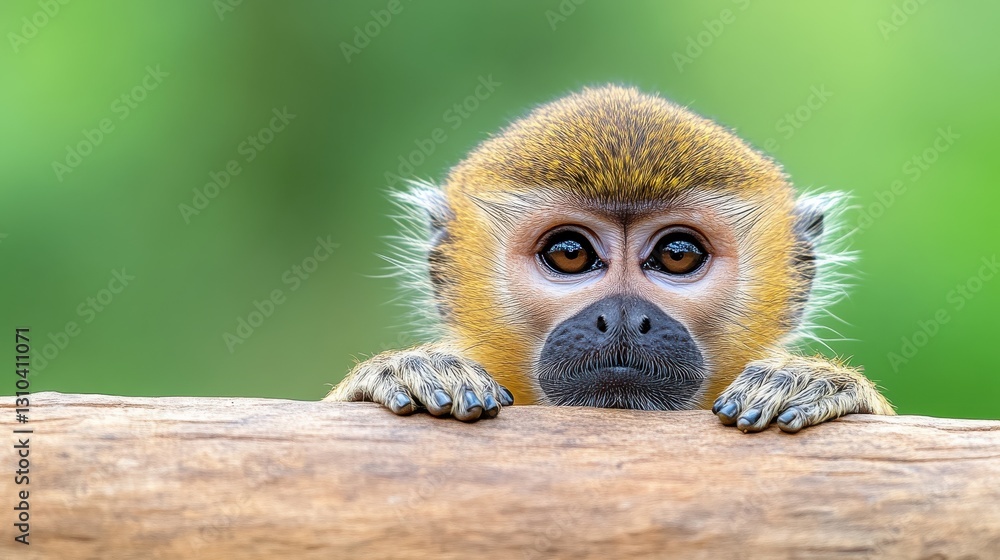 Curious green monkey perched on a log in the wilds of Gambia Curious green monkey perched on a log in the wilds of Gambia