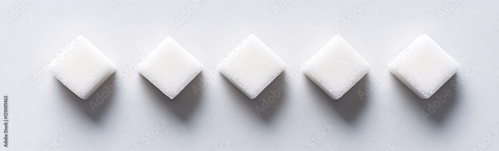 Fototapeta premium Five Sugar Cubes Symmetrically Placed on Bright White Background for Culinary Arts : Generative AI