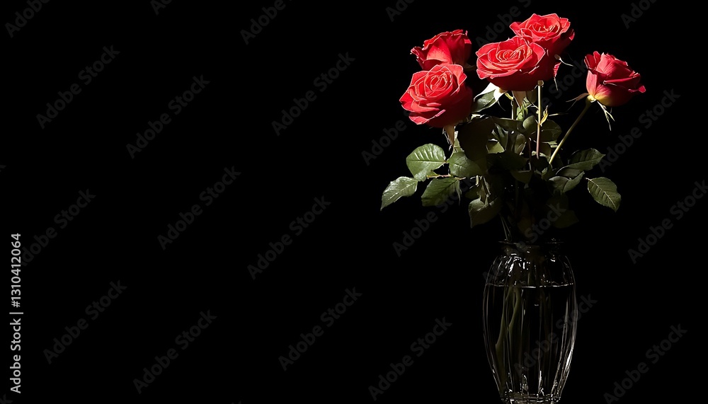 Obraz premium Red Roses in Vase, Dark Background