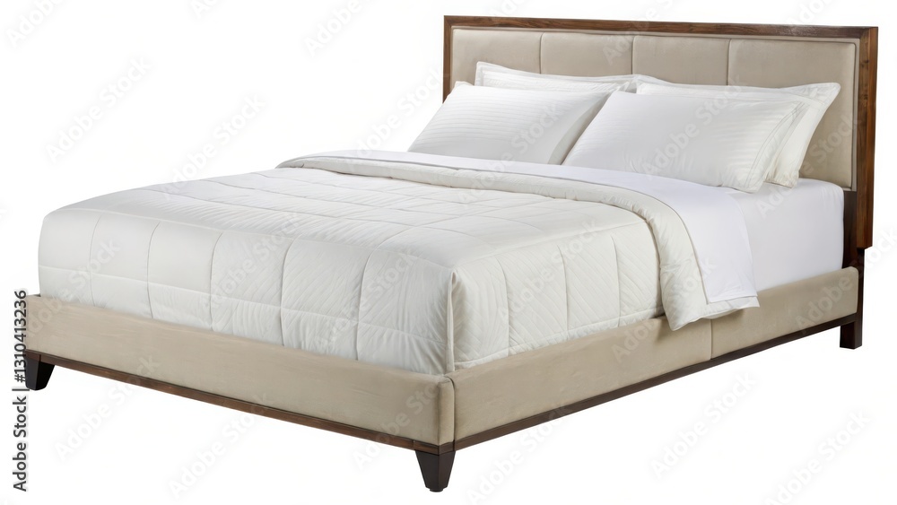 Fototapeta premium Upholstered Bed on White Background