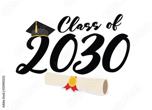 Class of 2030 Graduation PNG design and class of 2030 vector illustration with white background