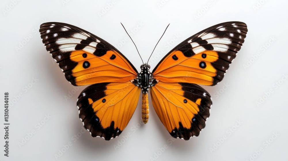 Fototapeta premium Vibrant orange butterfly displaying intricate patterns on a white backdrop
