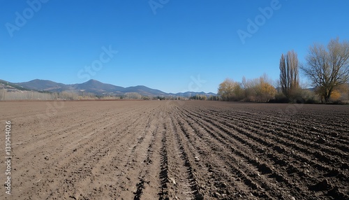 Tilled Field Autumn Mountains and Blue Skies