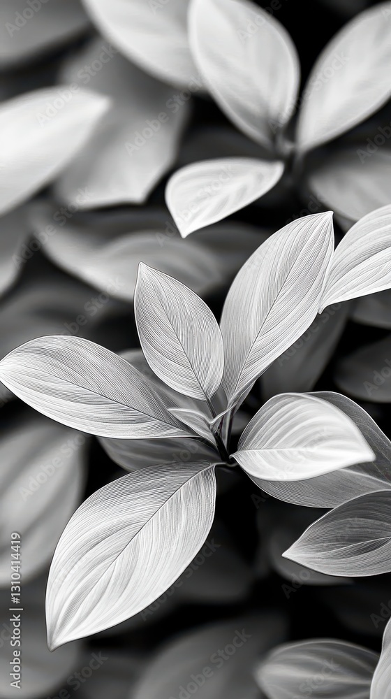 Detailed Black and White Close Up of Plant Leaves Detailed Black and White Close Up of Plant Leaves
