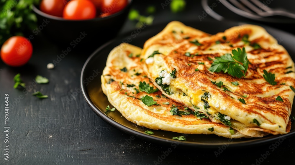 Healthy spinach and feta omelette served with toasted sourdough Healthy spinach and feta omelette served with toasted sourdough