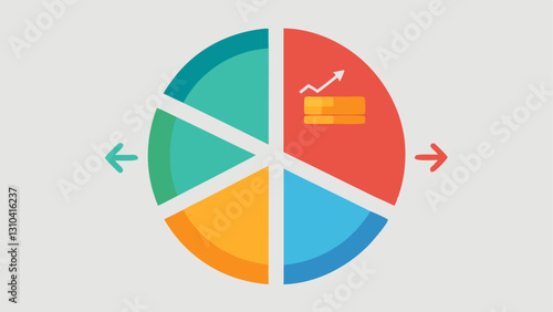 Pie Chart Portfolio A colorful pie chart divided into sections representing various asset classes – stocks bonds real estate and commodities – with arrows pointing to each section