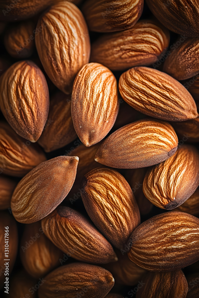 Fototapeta premium Discover the intricate textures and warm tones of raw almonds, showcasing their organic beauty and natural allure.