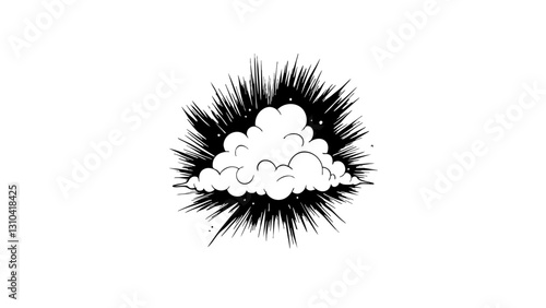 Vintage sketch of a cloud with explosive background  