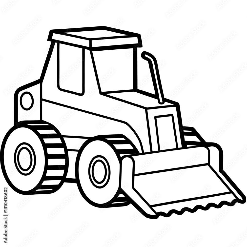 Naklejka premium Bulldozer Black and White Outline Vector Illustration – Construction Clipart & Line Art Design, Bulldozer outline vector clipart – perfect for construction-themed designs, logos, and prints.