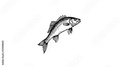 Vintage sketch of a perch fish in black and white  