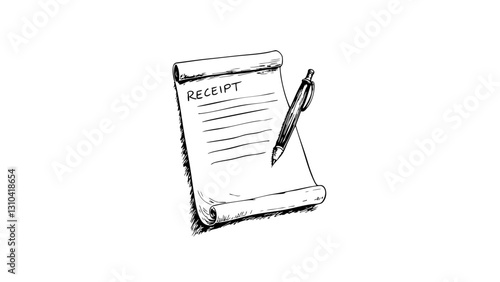 Vintage sketch of a receipt with a pen  