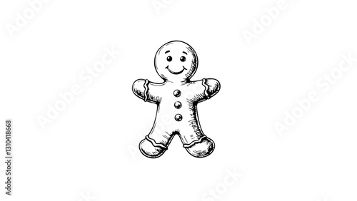 Vintage sketch of a gingerbread man smiling  