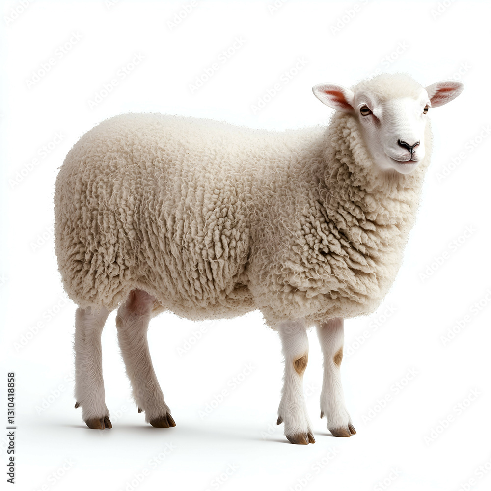 Fototapeta premium Sheep in Pasture: Fluffy Livestock Showcasing Sustainable Agriculture and Animal Husbandry Practices