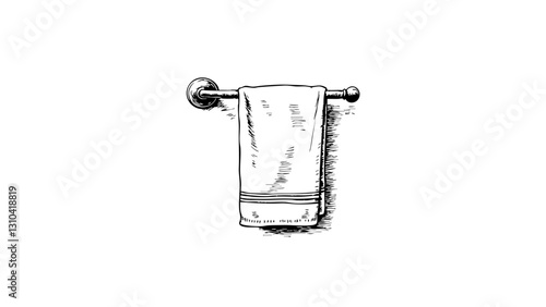 Vintage Sketch of a Towel Hanging on a Rack  