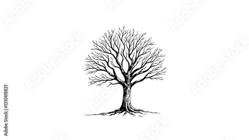 Vintage sketch of a bare tree with intricate branches  