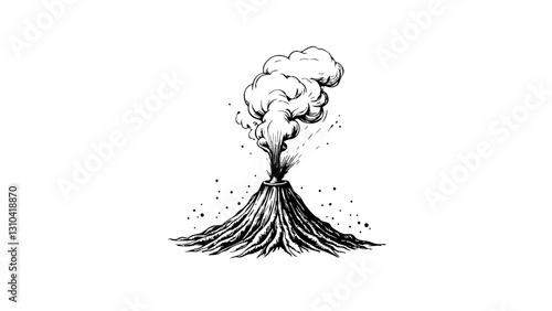 Vintage sketch of a volcano erupting with smoke and ash  