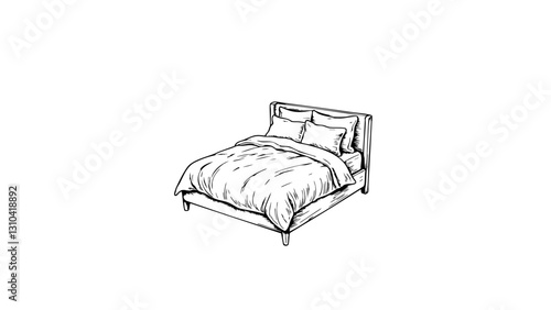 Vintage sketch of a cozy bed with soft bedding  