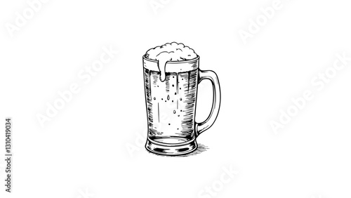 Vintage sketch of a beer mug with frothy foam  