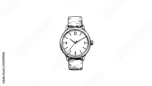Vintage sketch of elegant wristwatch on white background  