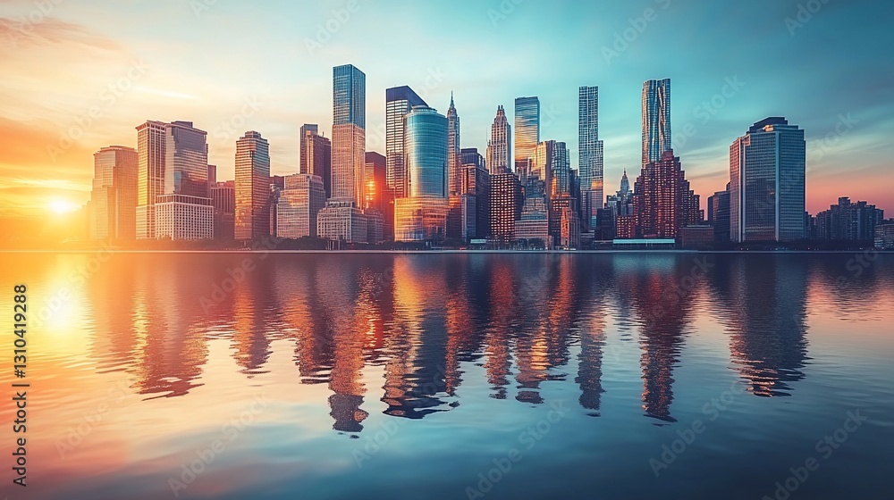 Fototapeta premium City Skyline Sunset Reflection