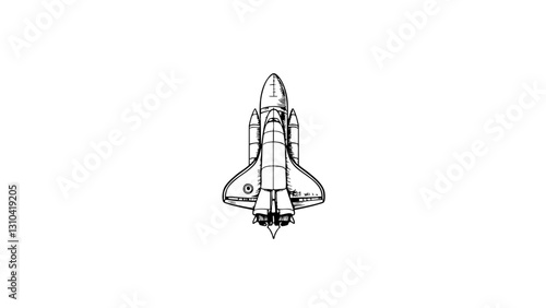 Vintage sketch of a space shuttle in black and white  
