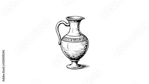 Vintage sketch of an antique pitcher with decorative design  
