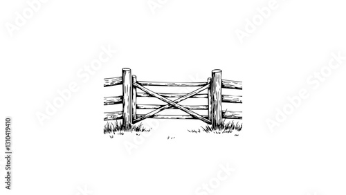 Vintage sketch of a wooden fence in rustic style  