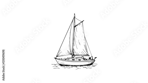 Vintage sketch of a sailboat on the water  