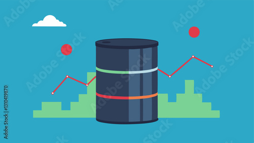 Oil Barrel and Graph An oil barrel with a fluctuating line graph in the background symbolizing how conflicts in oilrich regions affect global oil prices and consequently influence