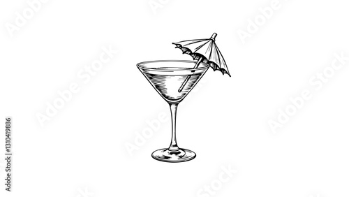 Vintage sketch of a cocktail glass with an umbrella  