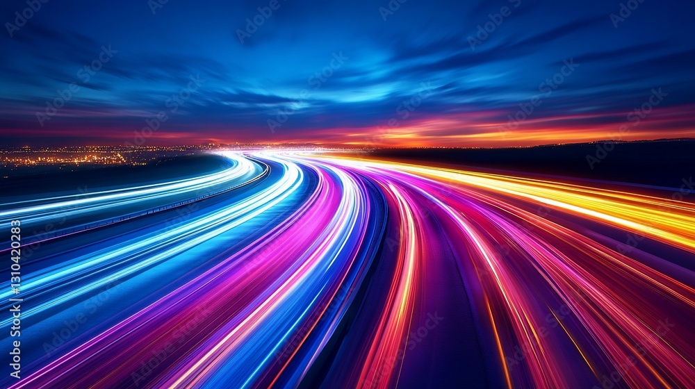 Vibrant Highway Light Trails Night Cityscape Speed Innovation Technology Vibrant Highway Light Trails Night Cityscape Speed Innovation Technology