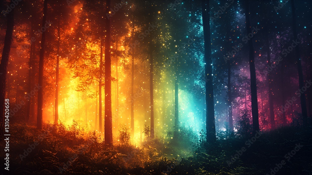 Enchanting, glowing forest at night Enchanting, glowing forest at night