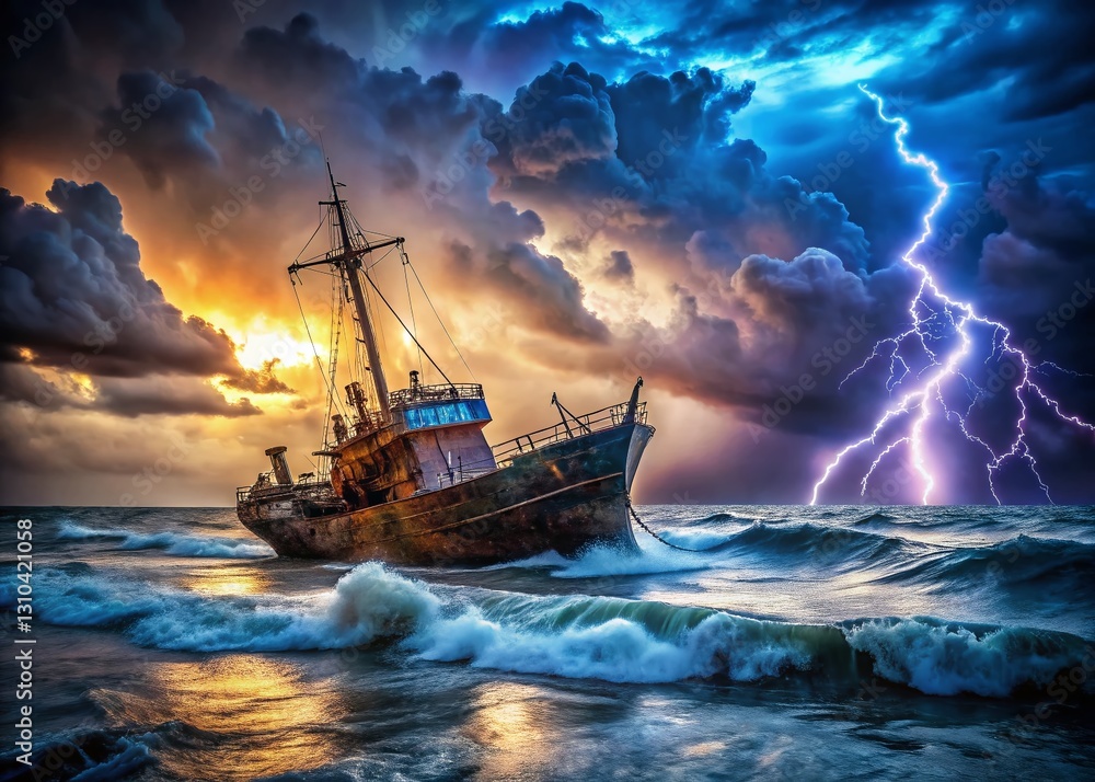 Obraz premium Dramatic Lightning Strike on Ship at Sea - Urban Exploration Photography