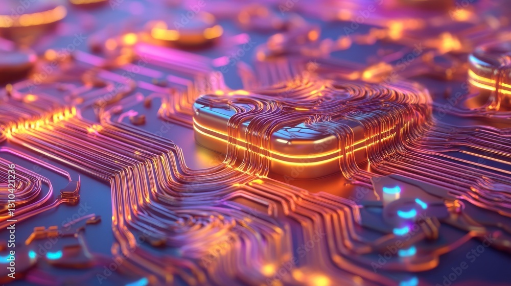 Abstract Futuristic Circuit Board Design Glowing Copper Wires and Neon Lights Abstract Futuristic Circuit Board Design Glowing Copper Wires and Neon Lights