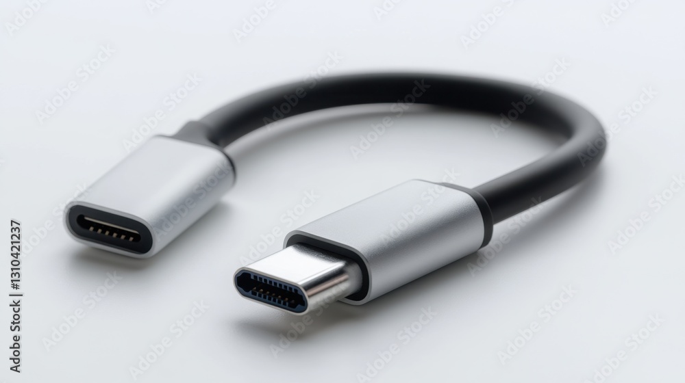 Fototapeta premium A sleek and modern fast-charging USB-A to USB-C cable placed on a white surface.