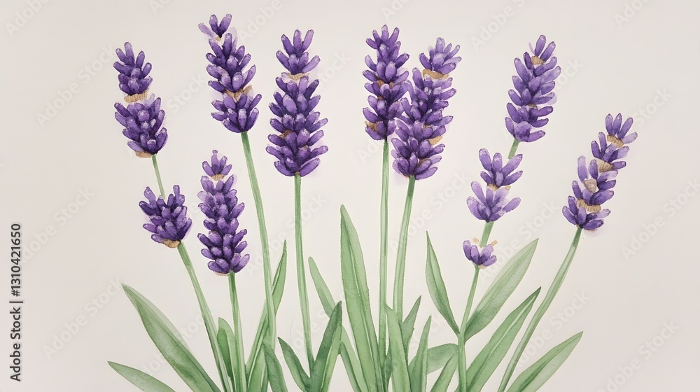 Naklejka premium Watercolor Lavender Flowers Botanical Illustration