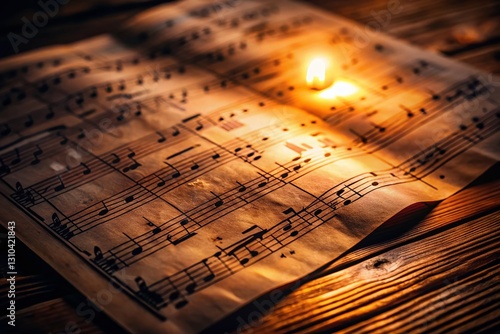 Wallpaper Mural Dramatic Low Light Music Score Background: Glowing Notes on Dark Wood Torontodigital.ca